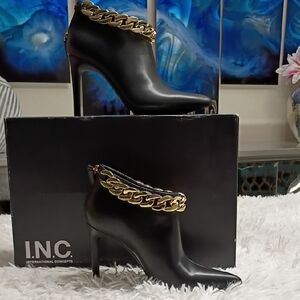 INC International Concepts Radeyah Chain Heeled Boots Booties $100 🆕